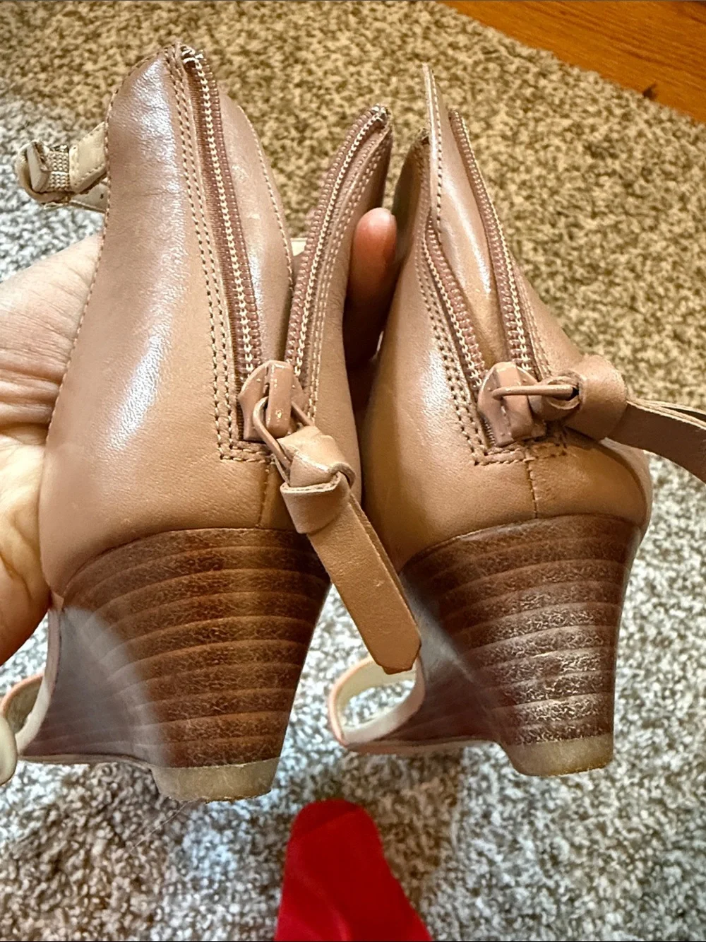 Cole Haan Tan and Peach Woven Leather Wedge Sandals 7.5